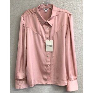 Wrangler Retro Womens Pink Satin Shirt Rodeo Size XL Pearl Snap NWT